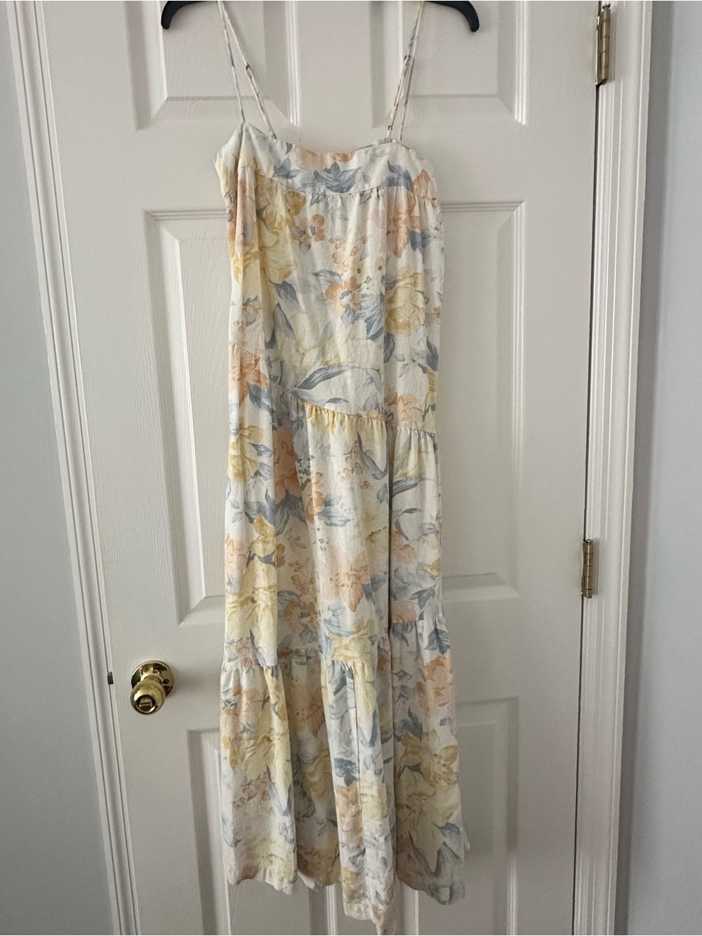 Abercrombie & Fitch Floral Spaghetti-Strap Maxi Dress in Cream, Yellow, Blue